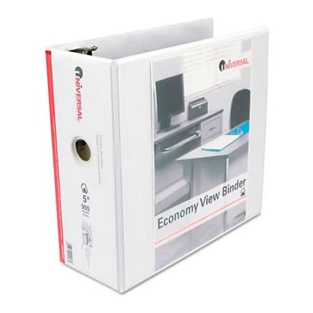 Universal Universal Economy D-Ring Vinyl View Binder, 5" Capacity, White 20997